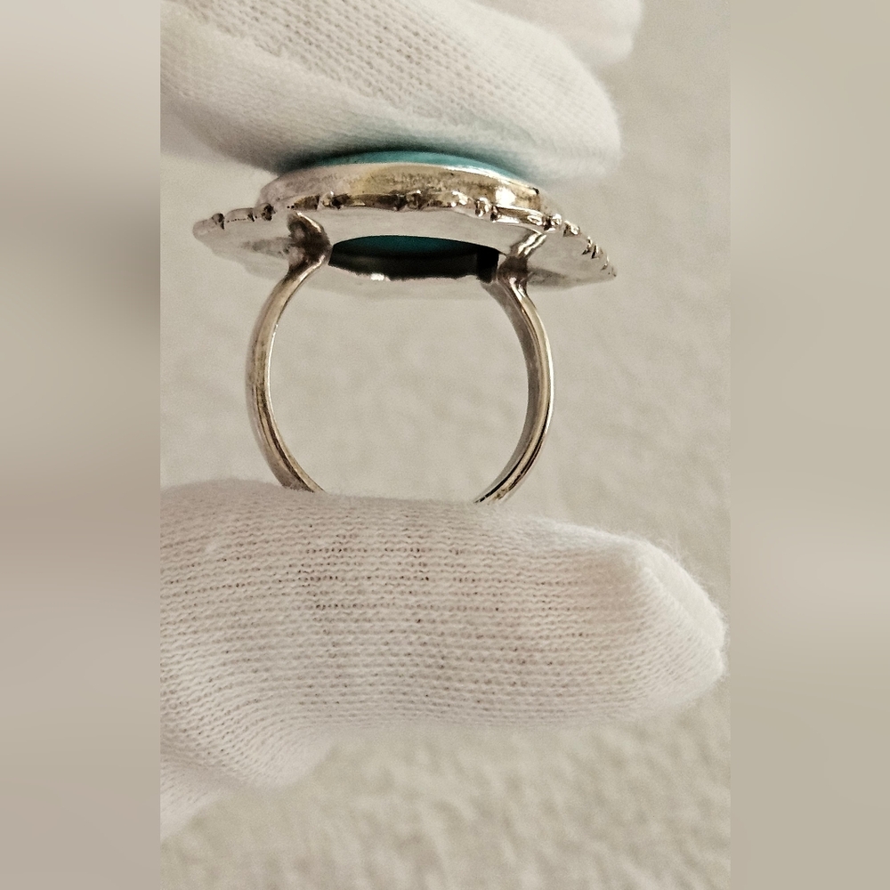 Artisan Turquoise Sterling Silver Ring Sz 7 TGW 13.7 - Picture 6 of 12